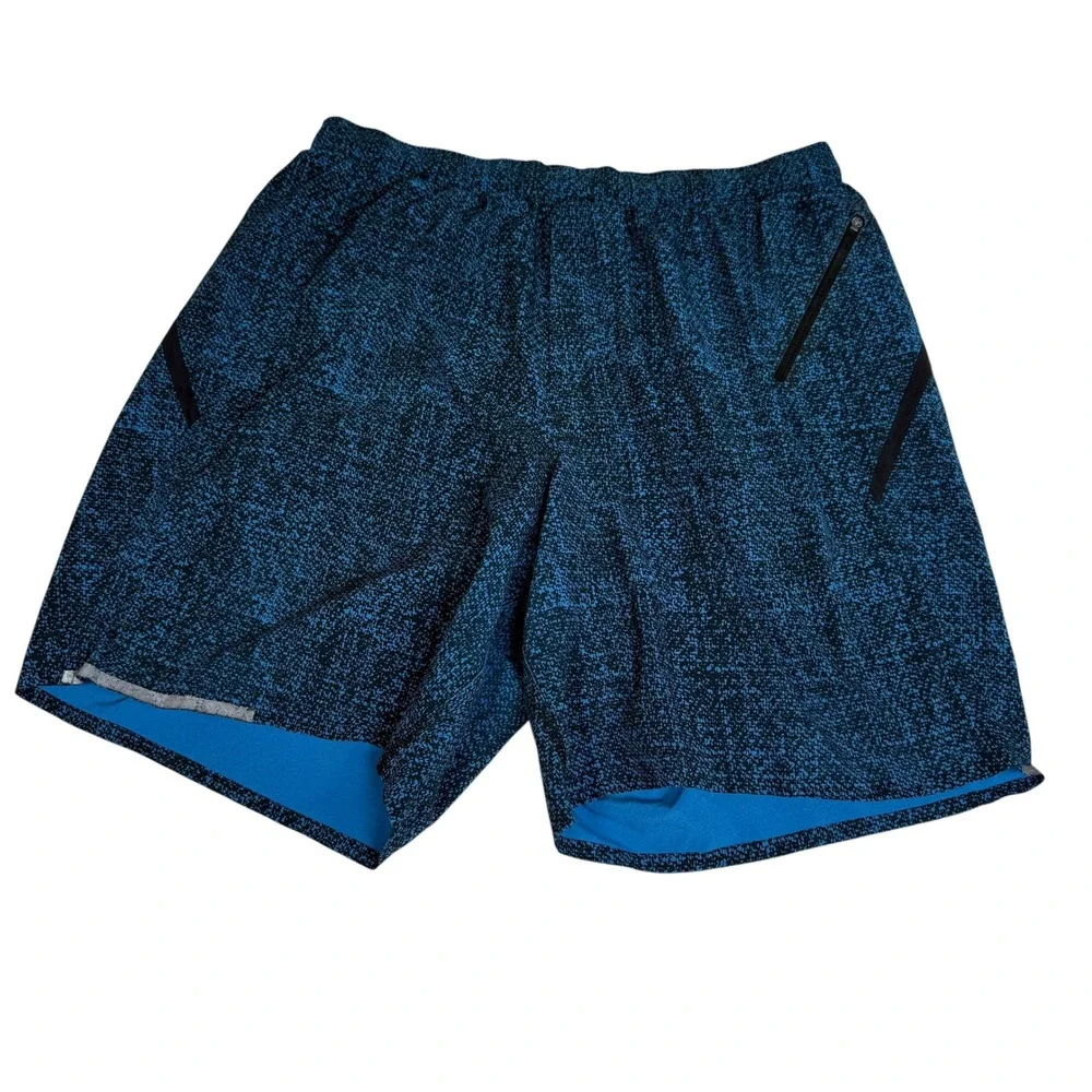 Lululemon Mens Blue Black Digital Static Print 7 Inch Lined Running Shorts S